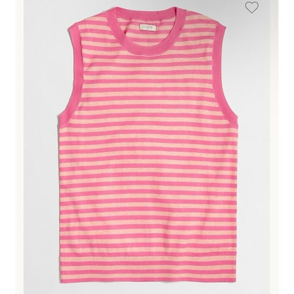 J.Crew Sz S Cotton Fine Knit Striped Caryn Shell Sleeveless Sweater Vest Pink